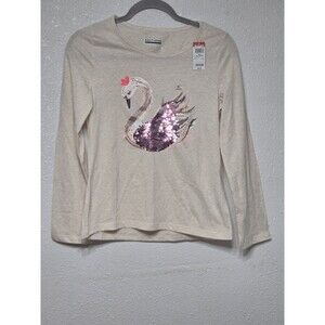 Basic Editions Long Sleeve Girl's Sequin Swan Shirt, Size XL 14/16